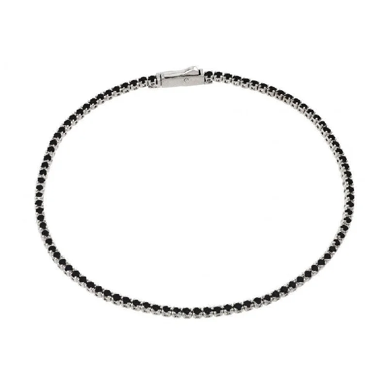 Silver 925 Rhodium Plated Multiple 1.7mm Circle Black Tennis Micro Pave CZ Bracelet - GMB00009RH-BLK