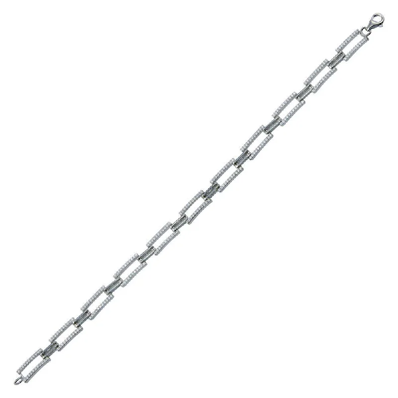 Rhodium Plated 925 Sterling Silver 5.7mm CZ Rectangle Link Tennis Bracelet - STB00603