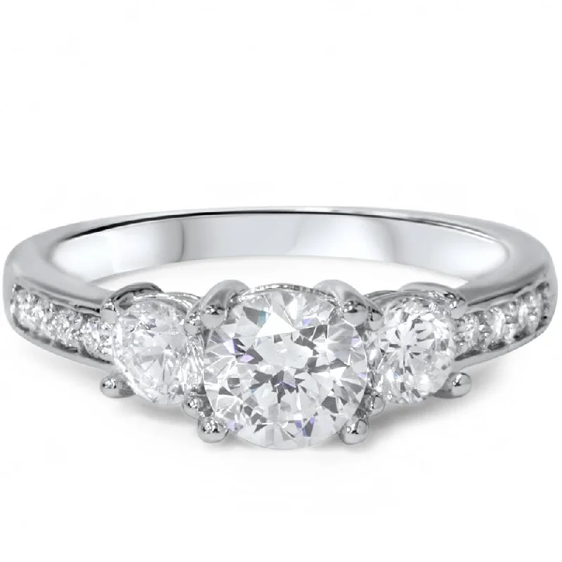 1 1/4ct Three Stone Round Diamond Engagement Ring White Gold