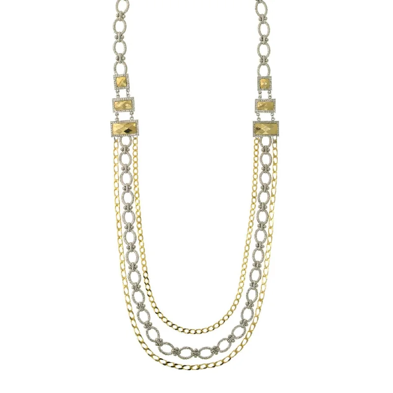 1928 Jewelry Fusion Lux Silver And Gold Chain Draped Necklace 34"