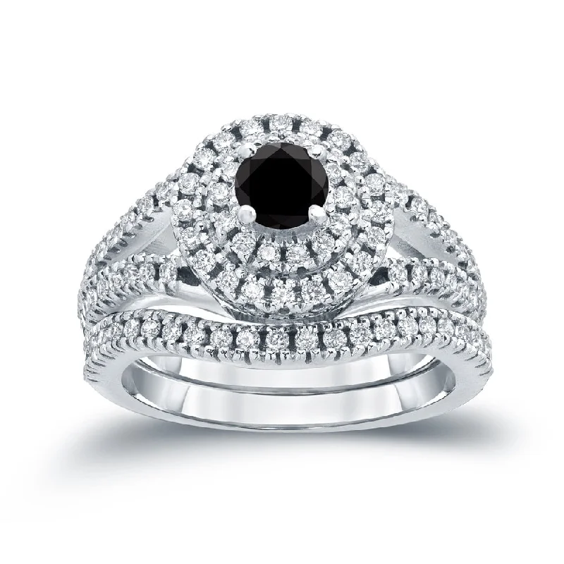 Auriya 1 1/5ctw Halo Black Diamond Engagement Ring Set 14k Gold