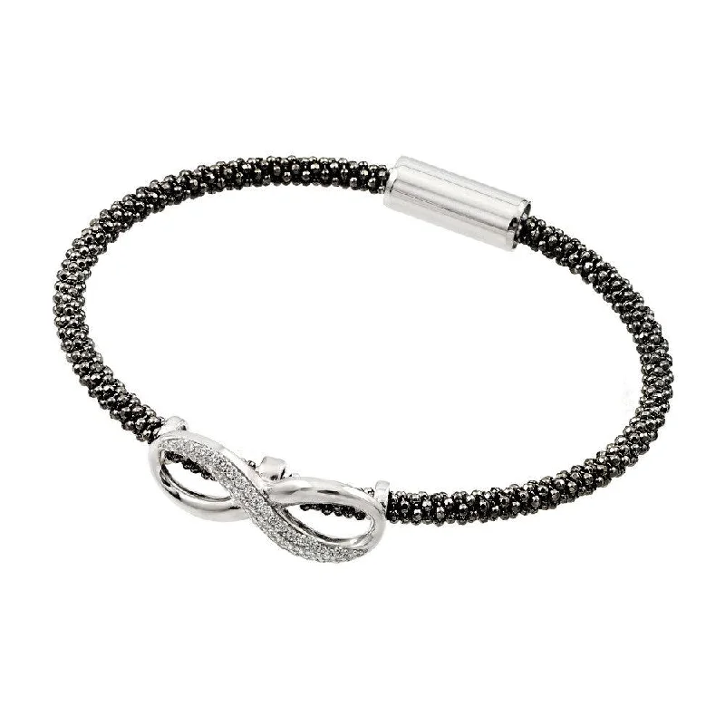 Clearance-Silver 925 Rhodium and Black Rhodium Plated Infinity Center Clear CZ Italian Bracelet - ITB00153BLK-RH