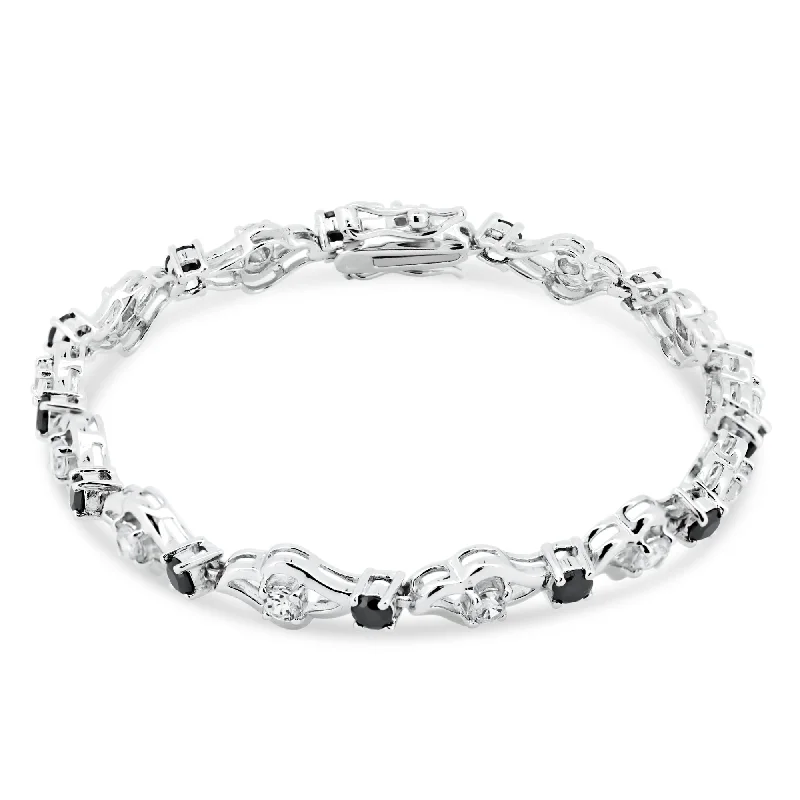 Silver 925 Open Link Black CZ Bracelet - BGB00097