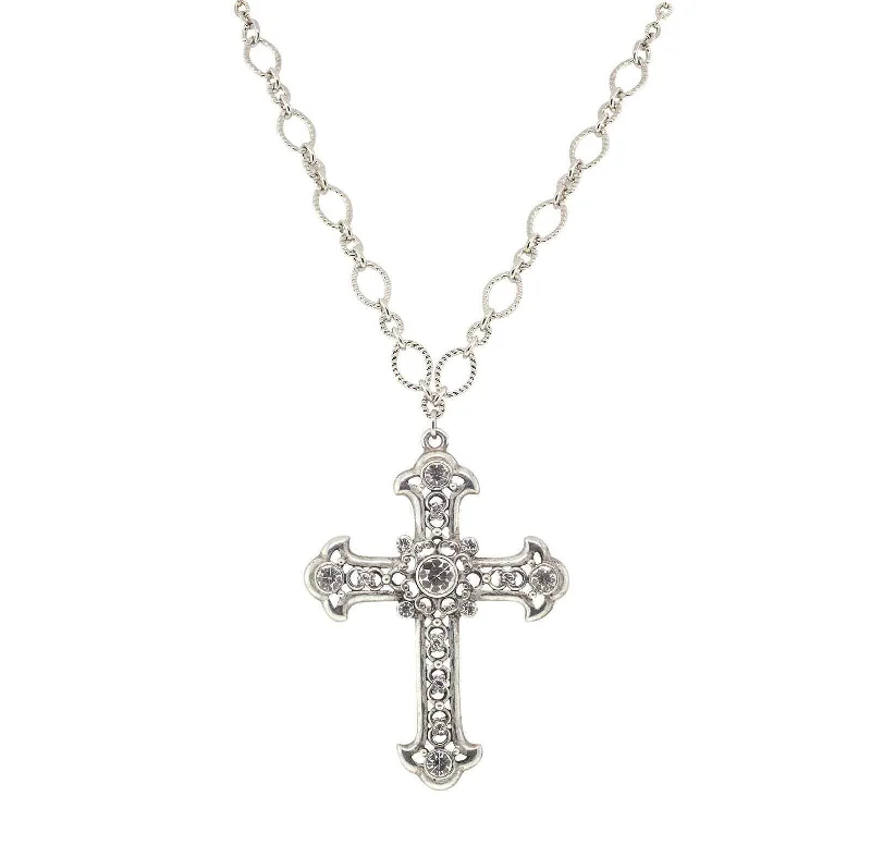 Symbols Of Faith Crystal Large Cross Pendant Necklace 28" Adjustable