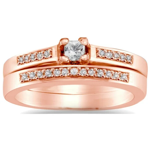 Auriya 10k Rose Gold 1/4ct TDW Princess-Cut Diamond Engagement Ring Set