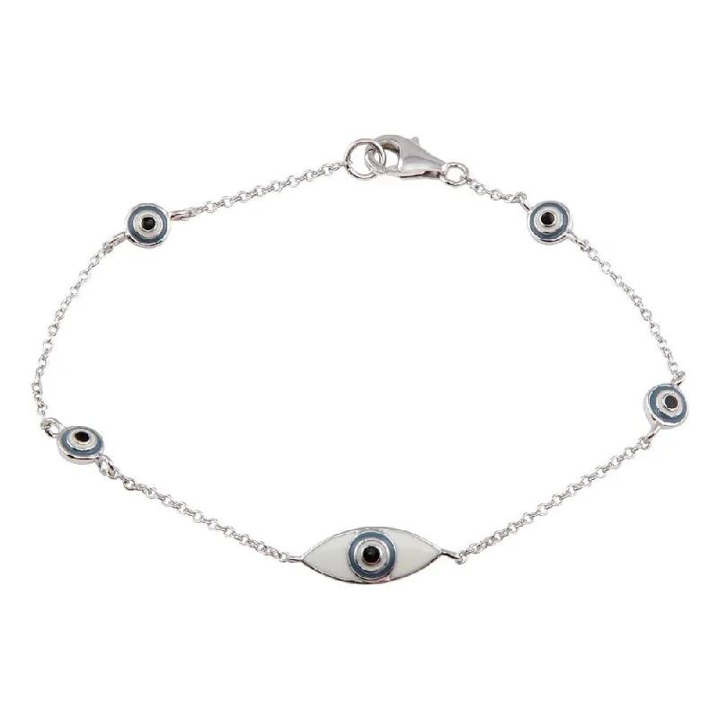 Silver 925 Rhodium Plated Evil Eye Bracelet - STB00494