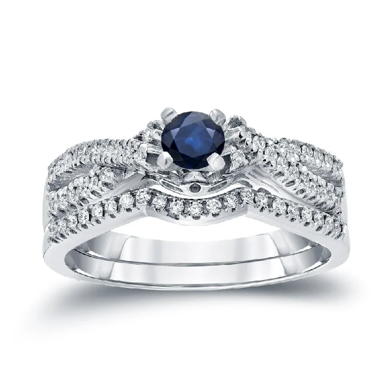 14k Gold 1/4ct Sapphire and 1/4ct TDW Diamond Braided Infinity Engagement Ring Set by Auriya