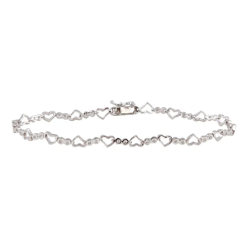 Silver 925 Rhodium Plated Heart and Circles CZ Accented Bracelet - GMB00022