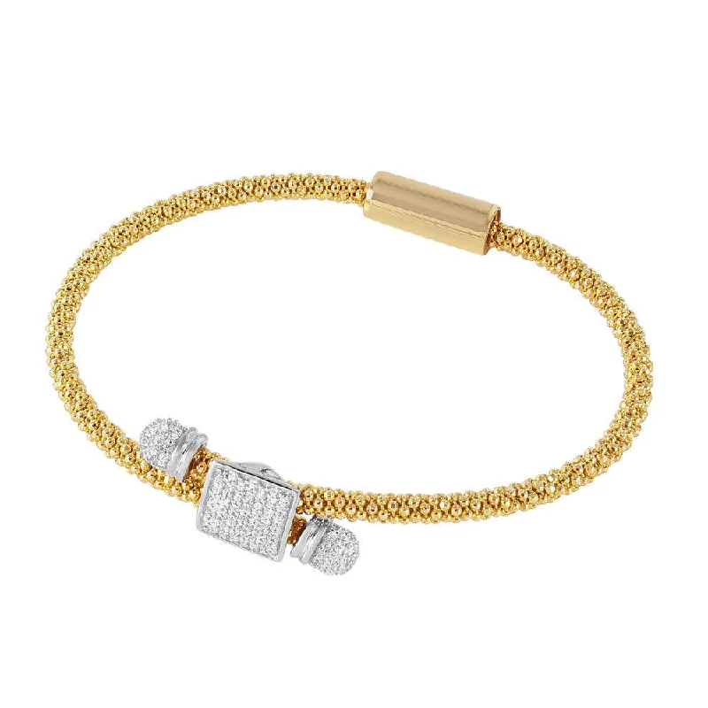 Clearance-Silver 925 Rhodium and Gold Plated Square Micro Pave Clear CZ Beaded Italian Bracelet - ITB00169GP