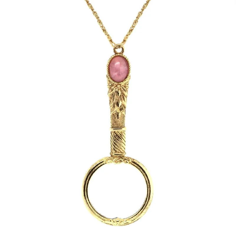 1928 Jewelry Deco Oval Gemstone Magnifying Glass Pendant Necklace 30" - Magnification Power: 2X