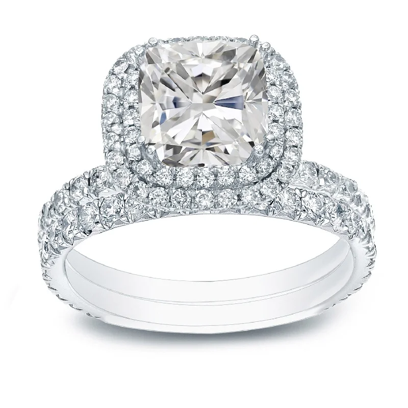 Auriya 2ctw Cushion-cut Halo Diamond Engagement Ring Set 14k Gold Certified