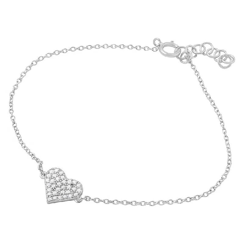 Silver 925 Rhodium Plated CZ Encrusted Hearts Bracelet - BGB00271