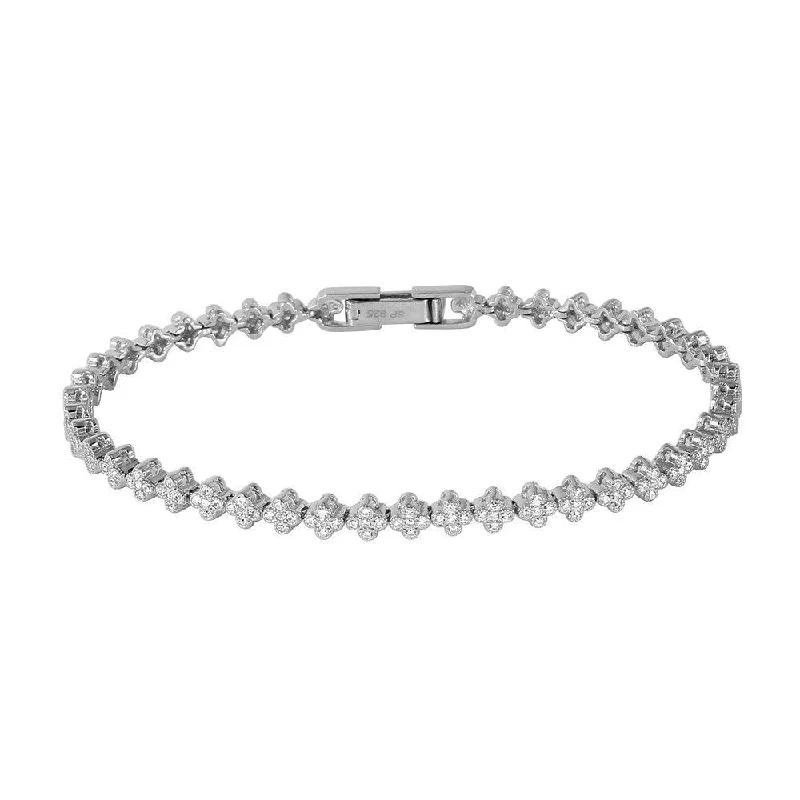 Silver 925 Rhodium Plated Small Micropaved CZ Cross Bracelet - GMB00018RH