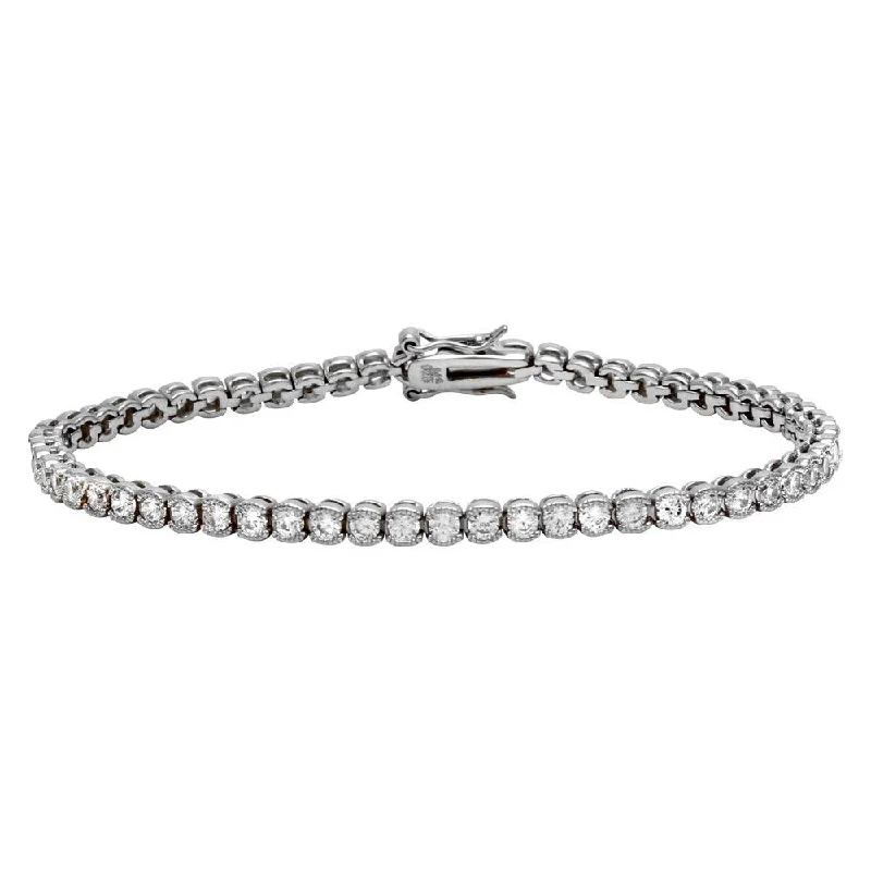 Rhodium Plated 925 Sterling Silver 3.5mm Round CZ Tennis Bracelet - STB00540RH