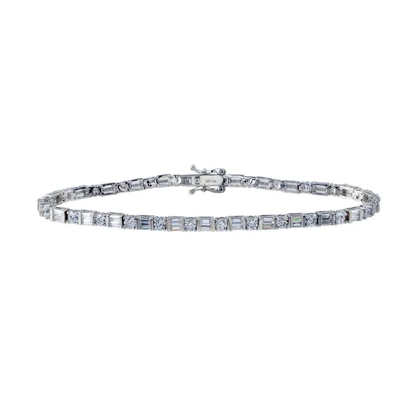 Rhodium Plated 925 Sterling Silver  3.3mm Round and Square  CZ Tennis Bracelet - GMB00016RH