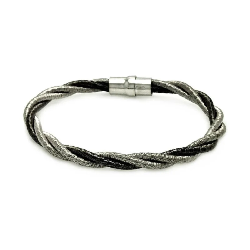 Clearance-Silver 925 Rhodium Black Rhodium Plated Twist Rope Italian Bracelet - ITB00008BLK-RH