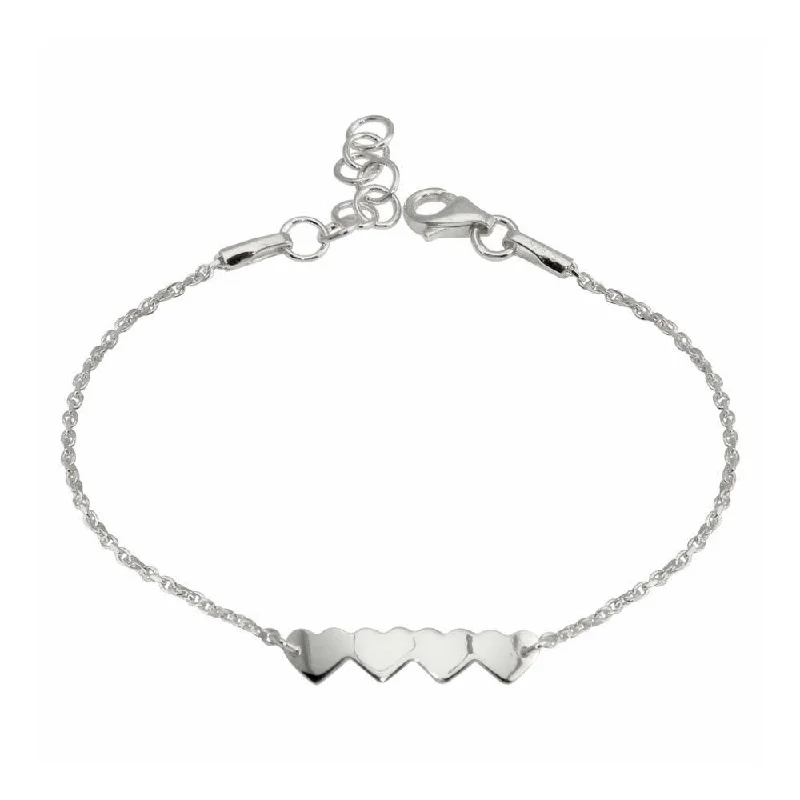 Rhodium Plated 925 Sterling Silver 4 Hearts Chain Bracelet - DIB00079RH