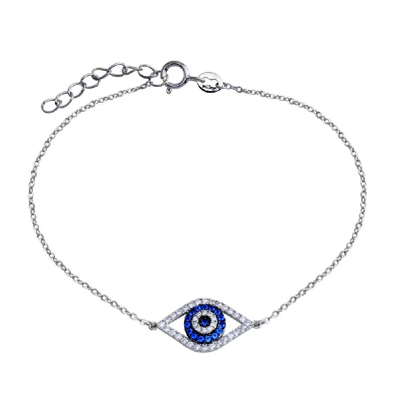 Rhodium Plated 925 Sterling Silver CZ  Evil Eye Bracelet - BGB00362