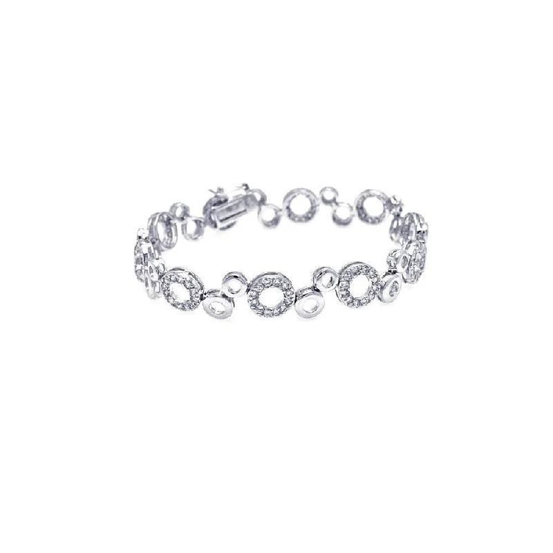 Clearance-Silver 925 Rhodium Plated Clear CZ Open Bubble Bracelet - STB00055