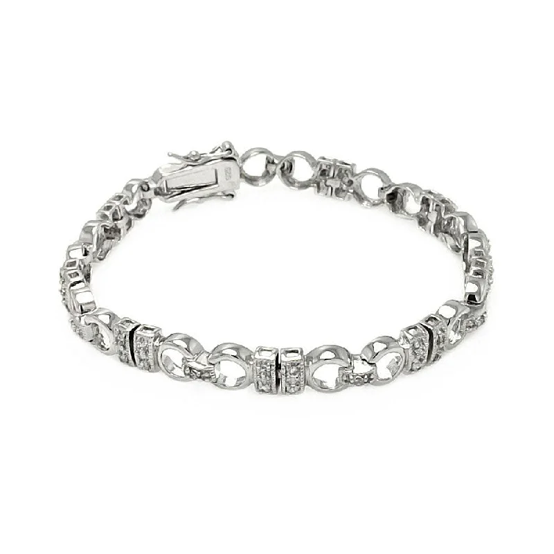 Rhodium Plated 925 Sterling Silver CZ Link Bracelet - BGB00100