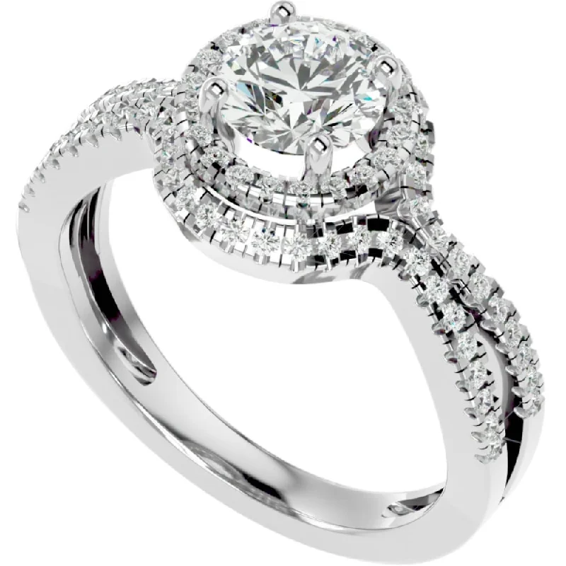 1 1/2Ct Diamond & Moissanite Halo Engagement Ring in Gold