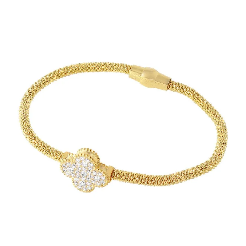 Clearance-Silver 925 Gold Plated Flower Shaped CZ Bracelet - ECB00086Y