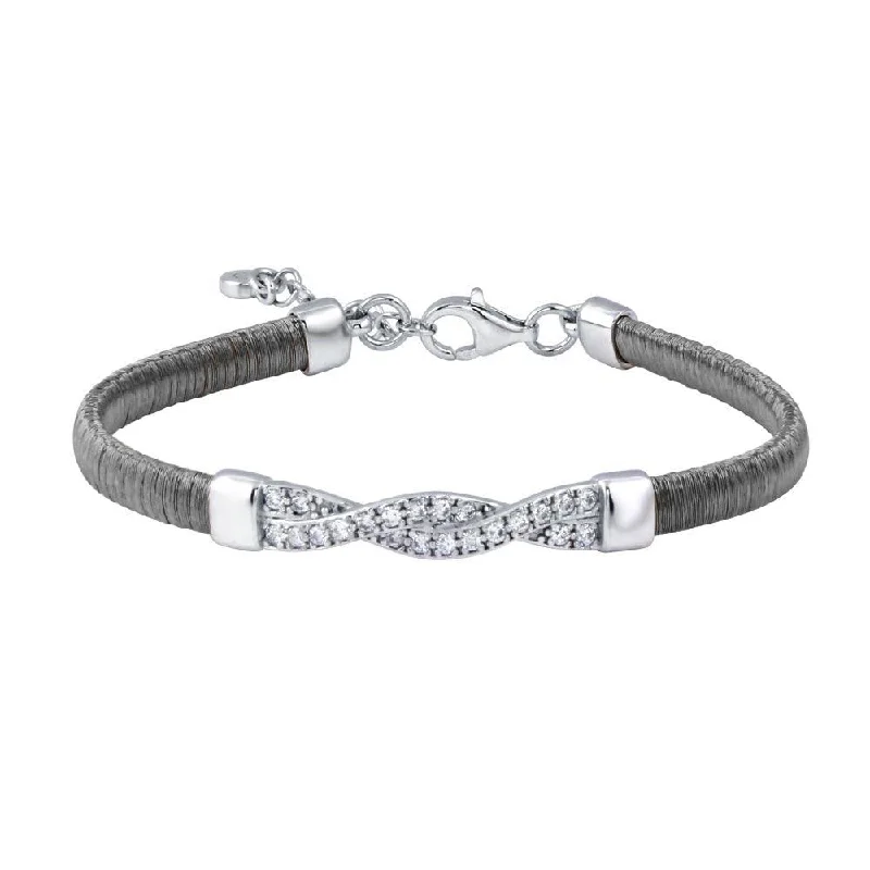 Clearance-925 Sterling Silver Gold and Rhodium Plated Italian Twisted CZ Adjustable Bracelet - ITB00211GP-RH