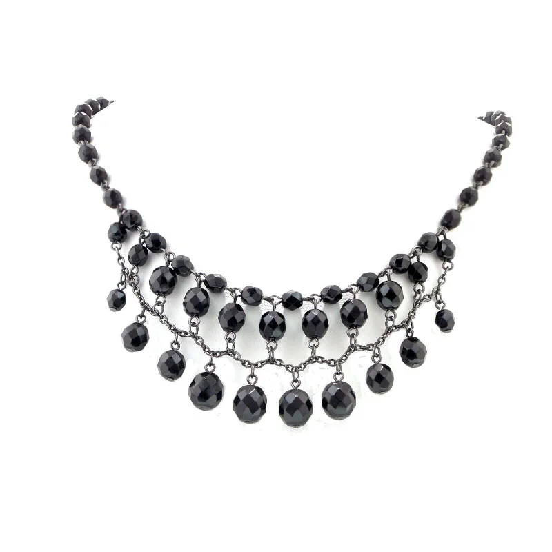 2028 Jewelry Jet Black Beaded Draped Necklace 16" + 3" Extender