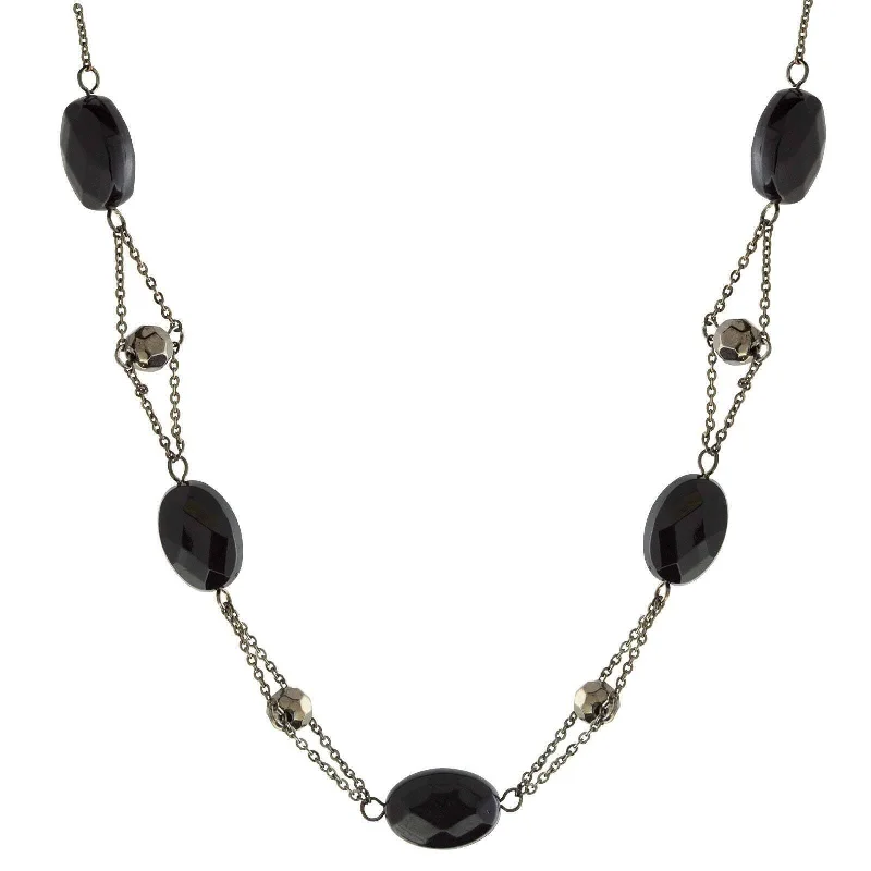 1928 Jewelry Black Trapeze Hematite Crystal Oval Beaded Necklace