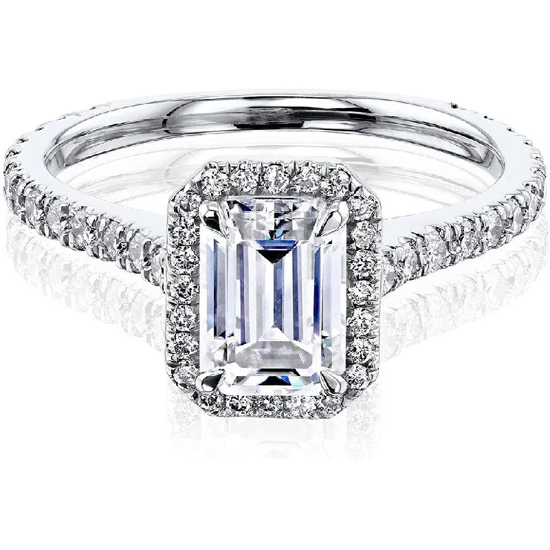 Annello by Kobelli 14k Gold Emerald Cut Forever One Moissanite Halo Engagement Ring (DEF/VS, DEF/VS)