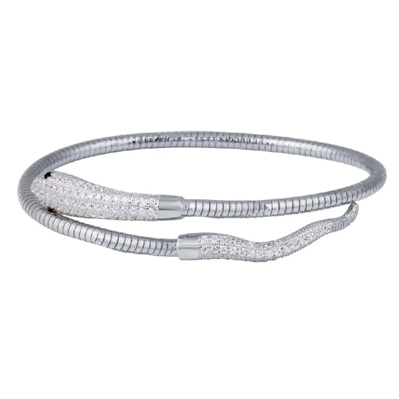 Clearance-Rhodium Plated 925 Sterling Silver Snake CZ Bracelet - ECB016RH