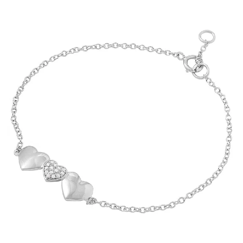 Silver 925 Rhodium Plated 3 Heart CZ Bracelet - BGB00278