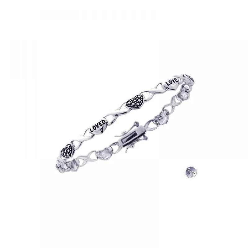 Clearance-Silver 925 Rhodium Plated Love Heart Bracelet - STB00315