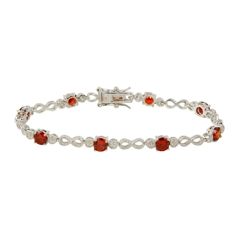 Rhodium Plated 925 Sterling Silver Red CZ Infinity Tennis Bracelet - BGB00313RED