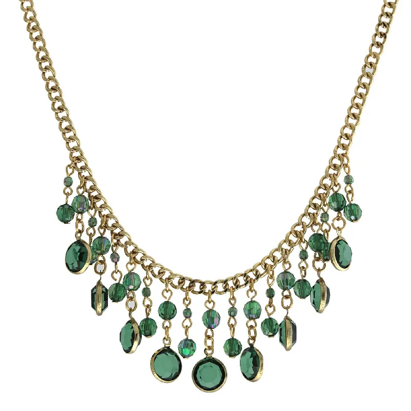 2028 Jewelry Emerald Green Ab Crystal Drop Bib Necklace 16" + 3" Extender