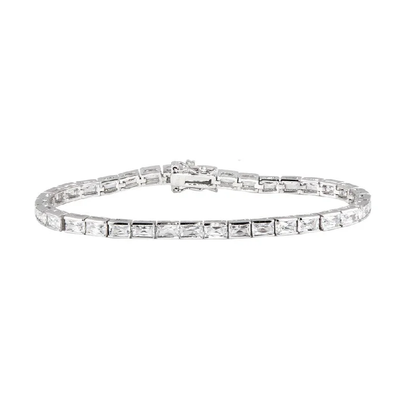 Silver 925 Rhodium Plated Clear Baguette CZ Tennis Bracelet - STB00014