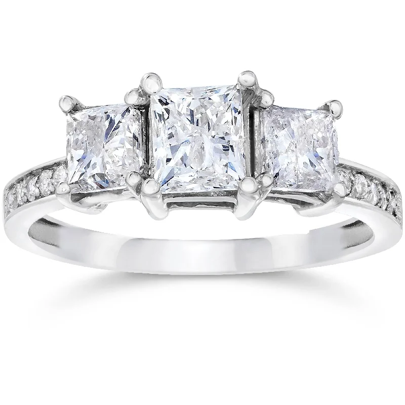 2ct Three Stone Princess Cut Diamond Engagement Ring White Gold