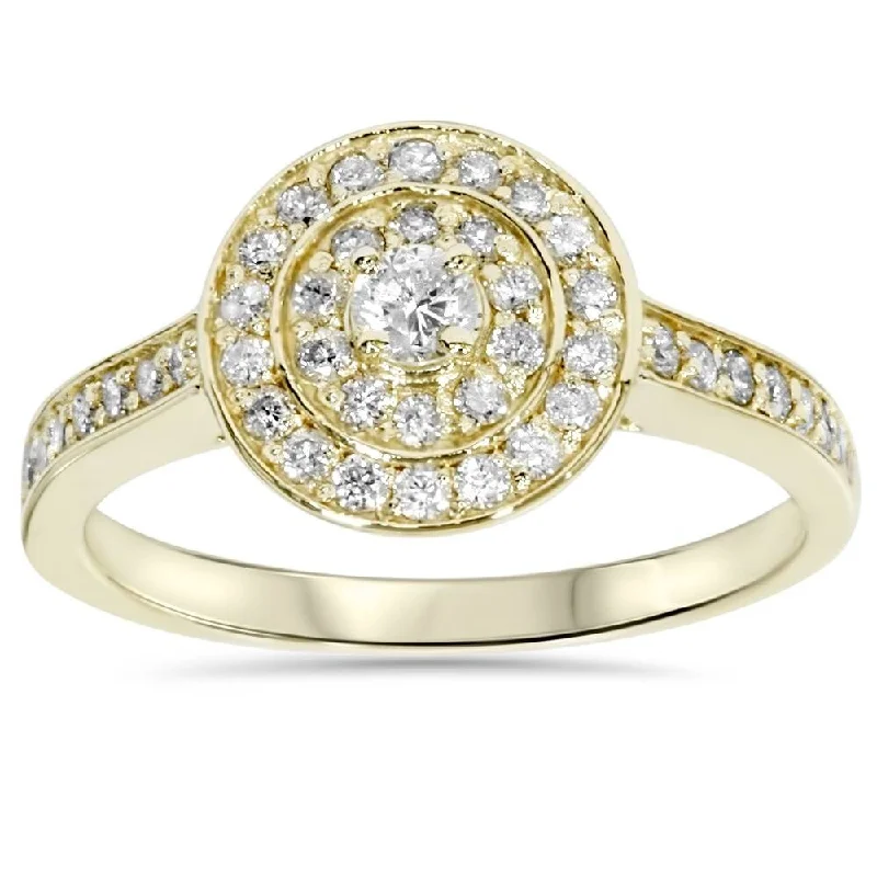 1/2ct Diamond Double Halo Engagement Ring Yellow Gold