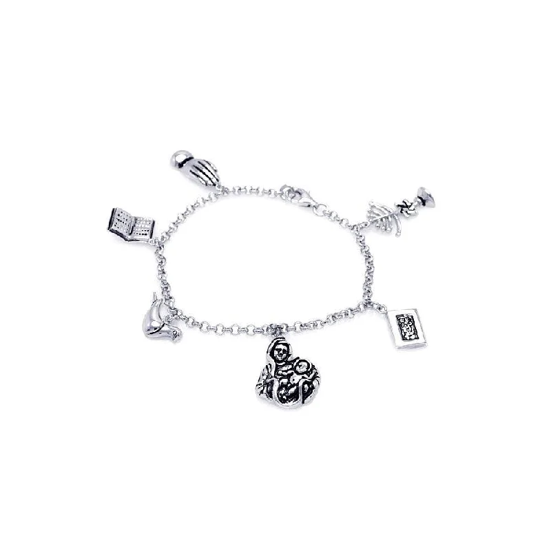 Clearance-Silver 925 Rhodium Plated Religious Charm Bracelet - STB00114