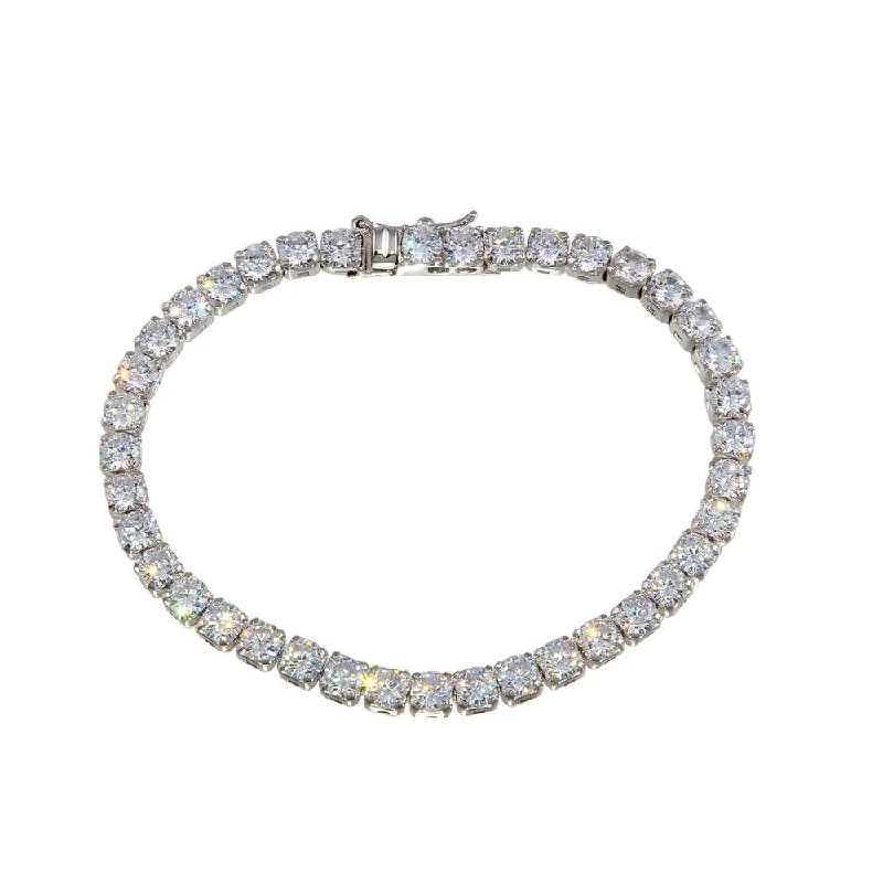 Rhodium Plated 925 Sterling Silver Round CZ Tennis 4mm Bracelet - BGB00340