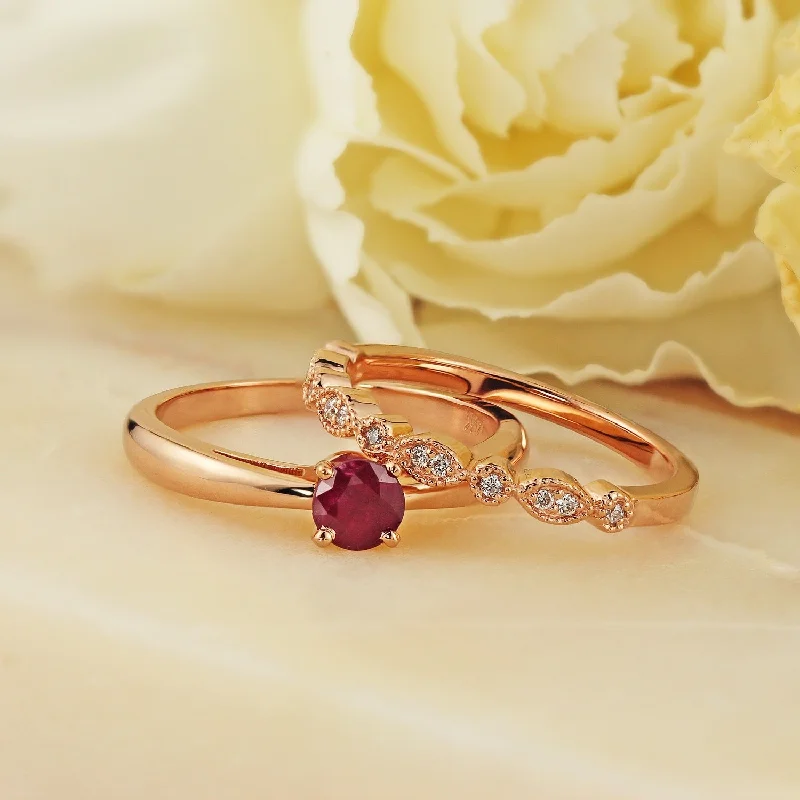 Auriya 14k Gold 1/2ctw Vintage Solitaire Ruby Engagement Ring Set 1/6ctw