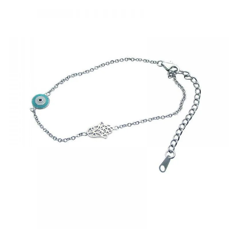 Silver 925 Rhodium Plated Evil Eye and Hamsa Bracelet - STB00386