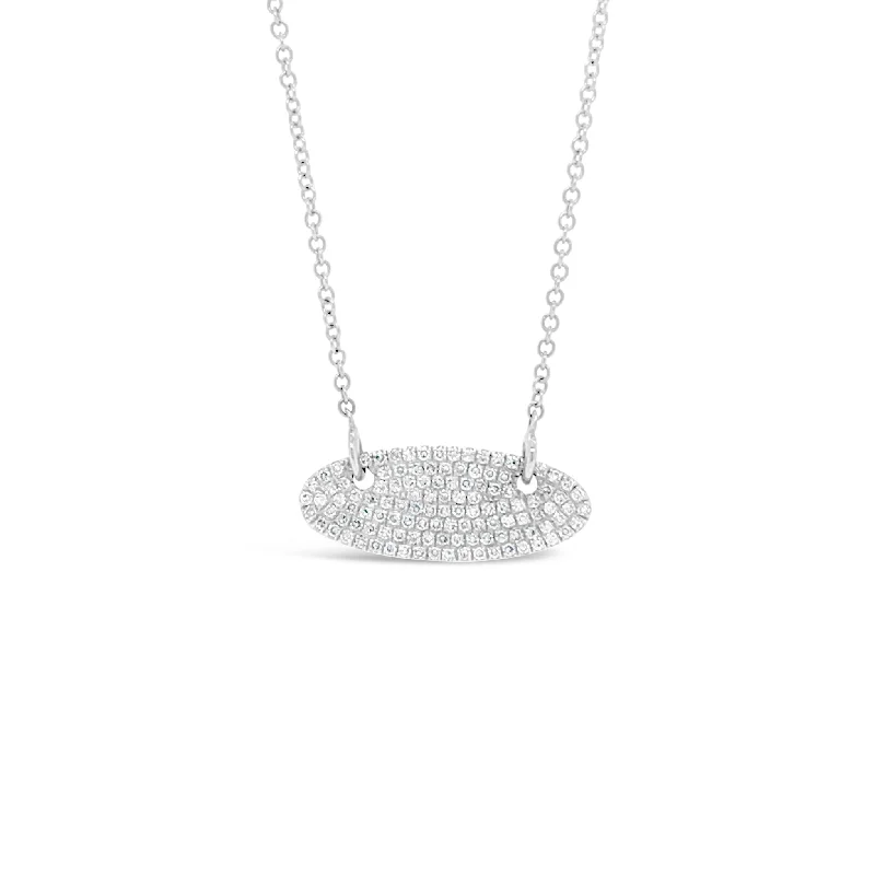 Pave Diamond Vertical Oval Pendant Necklace