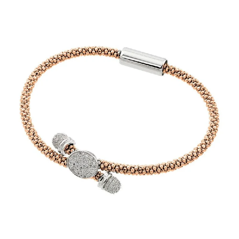 Clearance-Silver 925 Rhodium and Rose Gold Plated Circle Micro Pave Clear CZ Beaded Italian Bracelet - ITB00170RGP