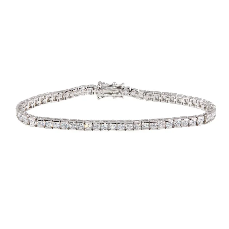 Silver 925 Rhodium Plated Clear Round CZ Tennis Bracelet - STB00010