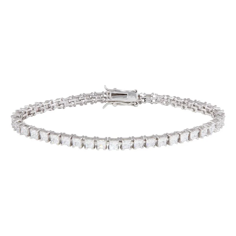 Silver 925 Rhodium Plated Clear CZ Tennis Bracelet - STB00008