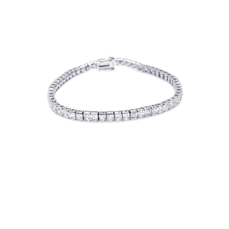 Silver 925 Rhodium Plated Square Clear CZ Tennis Bracelet - STB00094