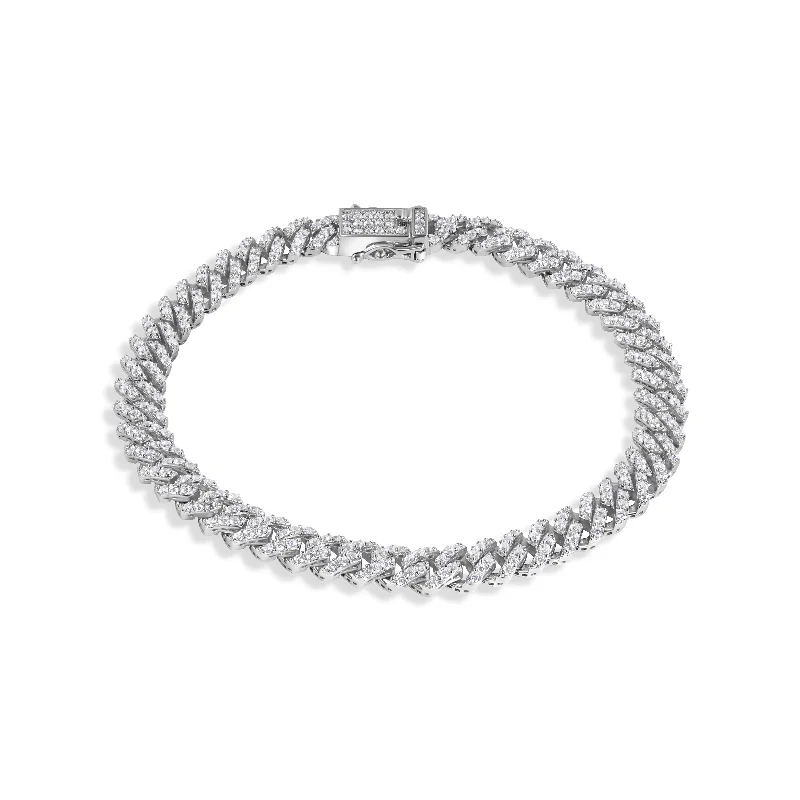 Rhodium Plated 925 Sterling Silver 6.6mm CZ Encrusted Monaco Bracelet - GMB00130