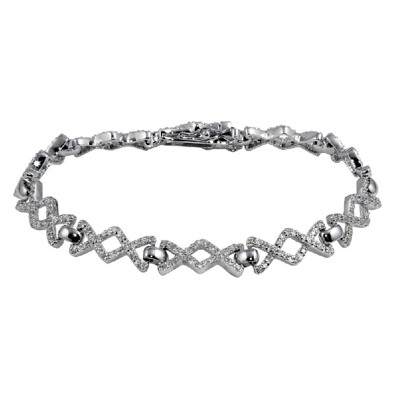 Rhodium Plated 925 Sterling Silver Zig-Zag Tennis Bracelet - BGB00315