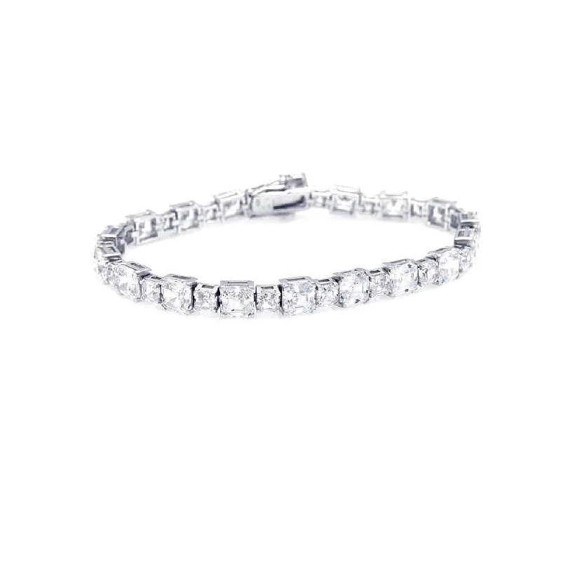 Silver 925 Rhodium Plated 7.7mm Square Clear CZ Tennis Bracelet - STB00346